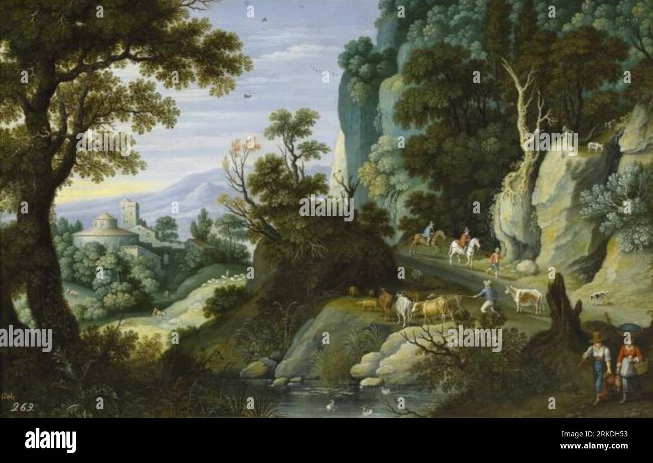 Riverlandscape with cattle herders 1616 by Marten Ryckaert Stock Photo