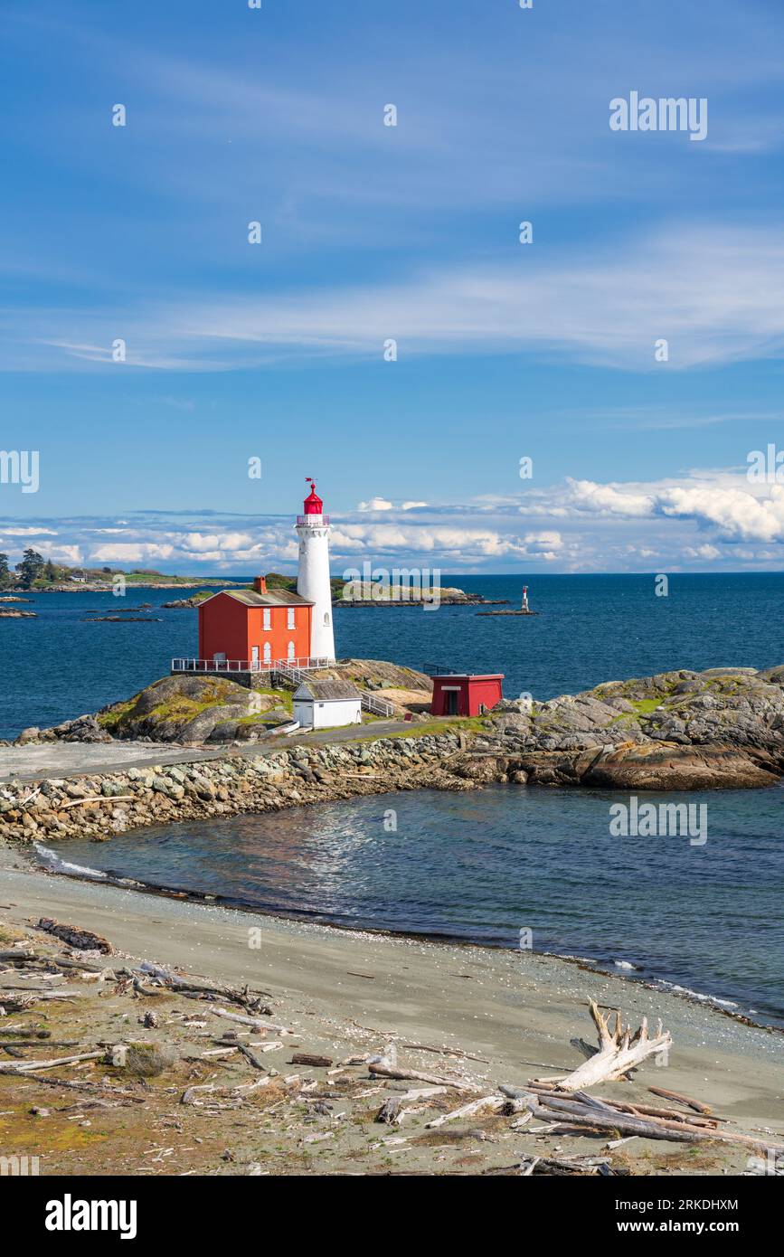 The Fisgard Lighthouse at the Fort Rodd Hill National Historic site near Victoria, Vancouver Island, British Columbia, Canada. Stock Photo