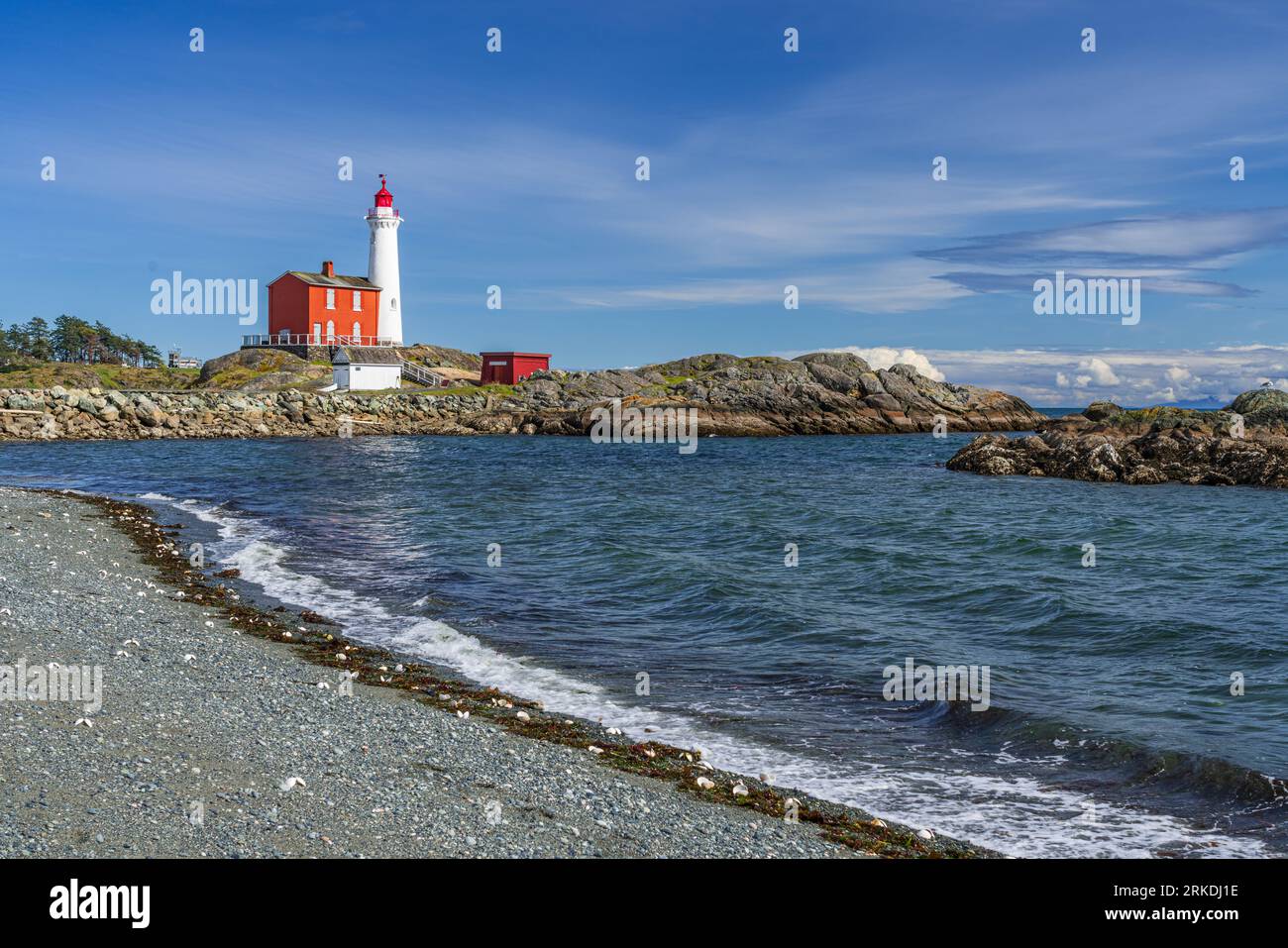 The Fisgard Lighthouse at the Fort Rodd Hill National Historic site near Victoria, Vancouver Island, British Columbia, Canada. Stock Photo