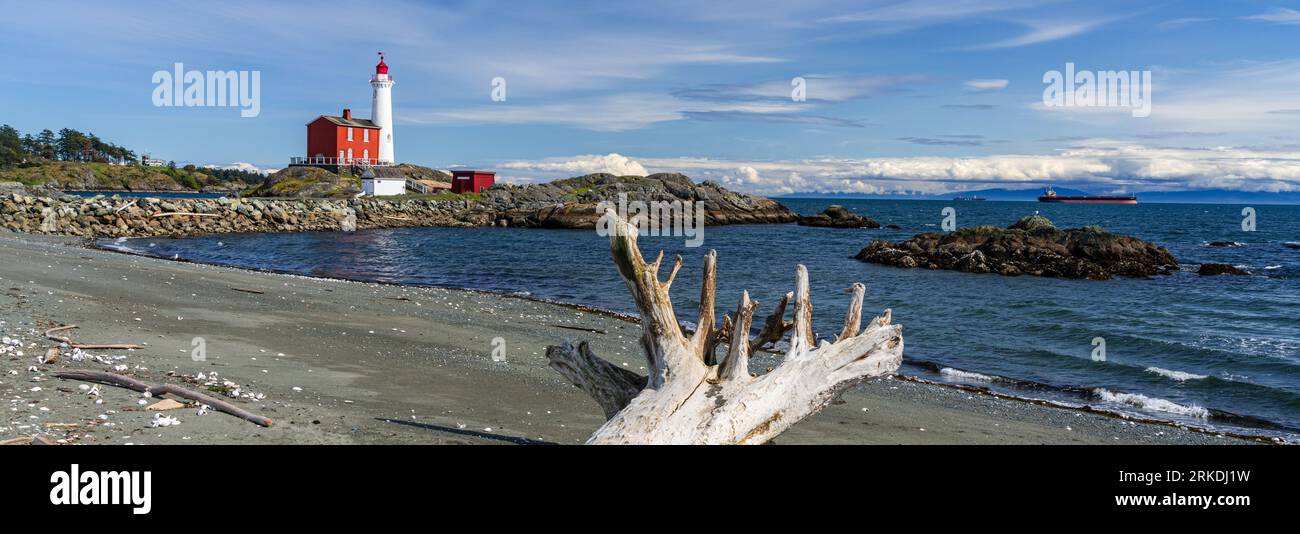 The Fisgard Lighthouse at the Fort Rodd Hill National Historic site near Victoria, Vancouver Island, British Columbia, Canada. Stock Photo