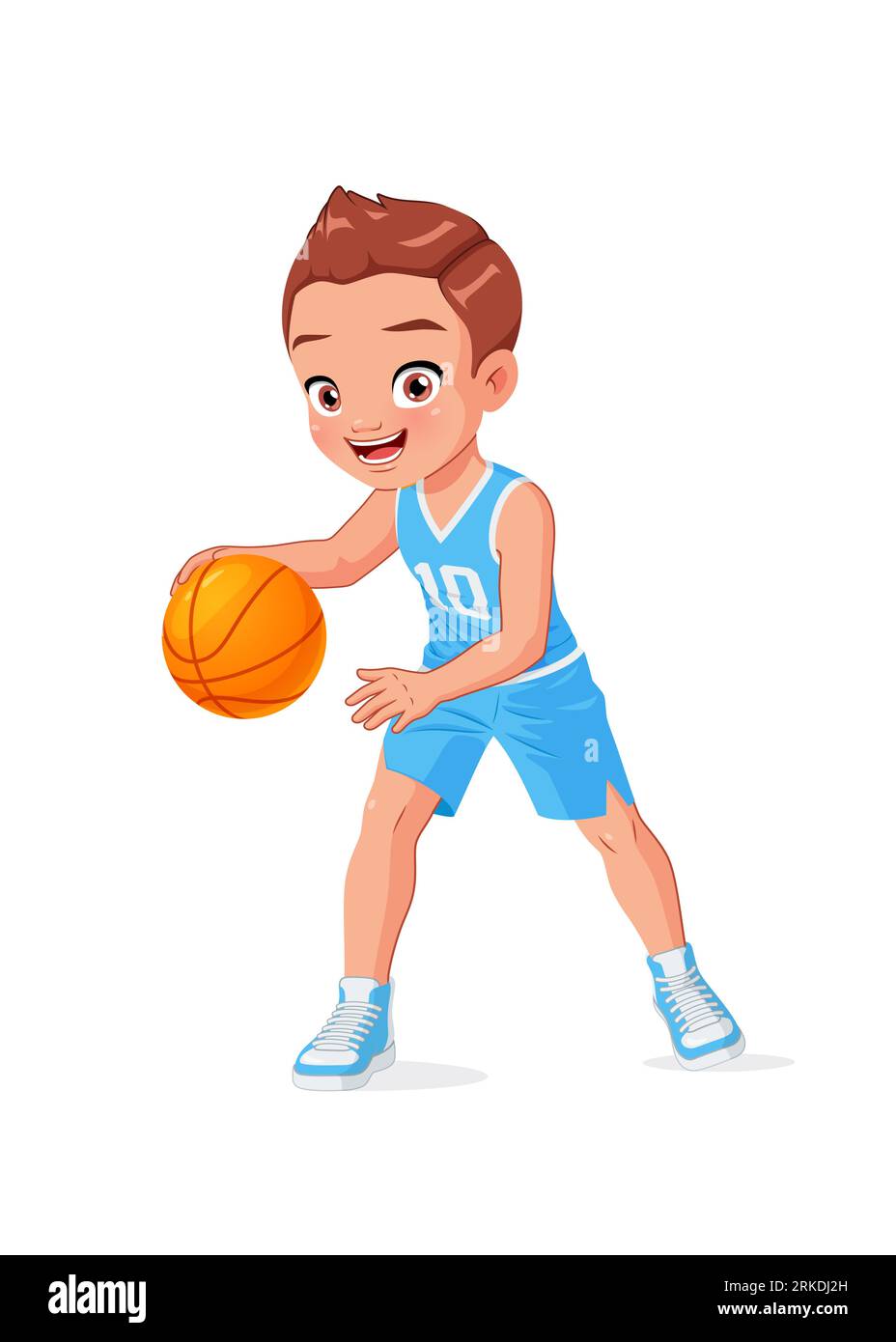 Cartoon illustration child playing basketball hi-res stock