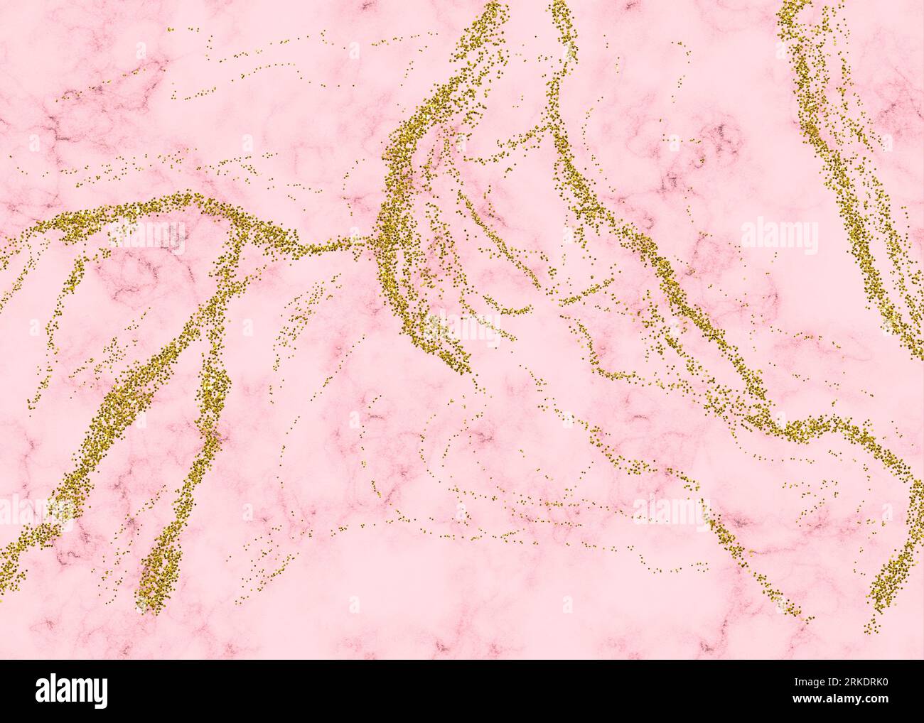 Abstract pink marble texture with golden glitters, digitally created background. Stock Photo