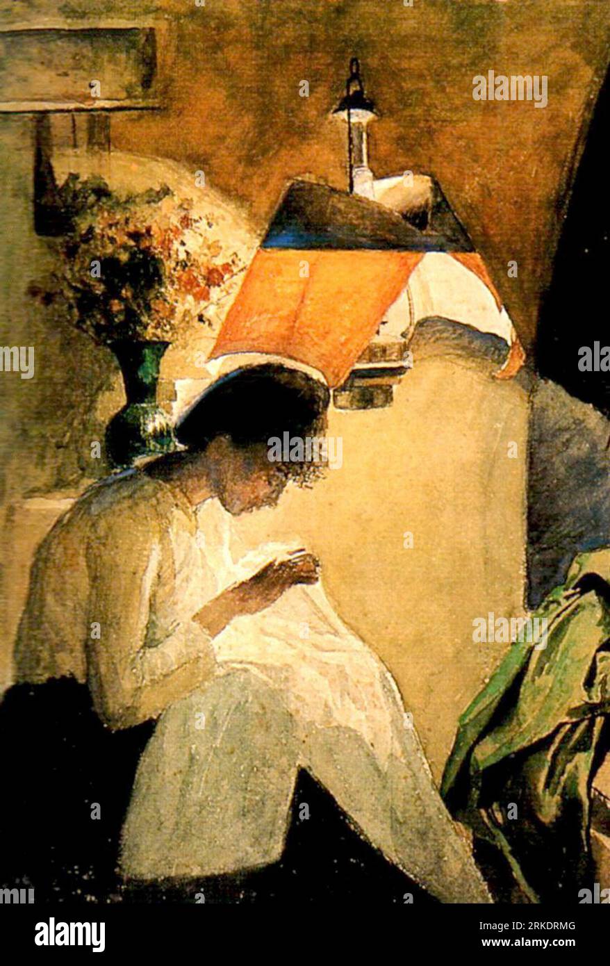 Bordadora con lampara. 1889 by Cristóbal Rojas Stock Photo