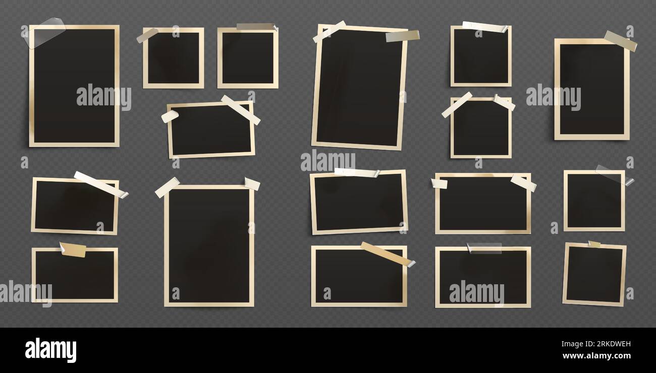 Black Photo Album With Empty Photo Frames With Sticky Tape And