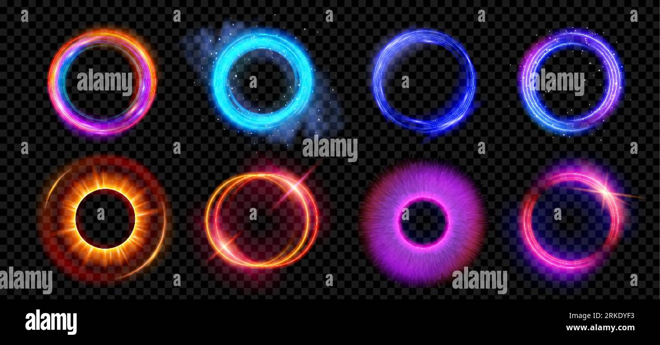 Optical halo flares with neon light vector effect set isolated on ...