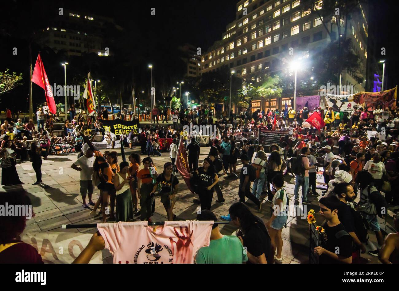Rio De Janeiro, Brazil. 24th Aug, 2023. Protesters gather during the demonstration. Activists, black social movements and politicians held a demonstration against the police violence in slums of the Rio de Janeiro. The demonstration was national movement that was rallied in all country. Credit: SOPA Images Limited/Alamy Live News Stock Photo