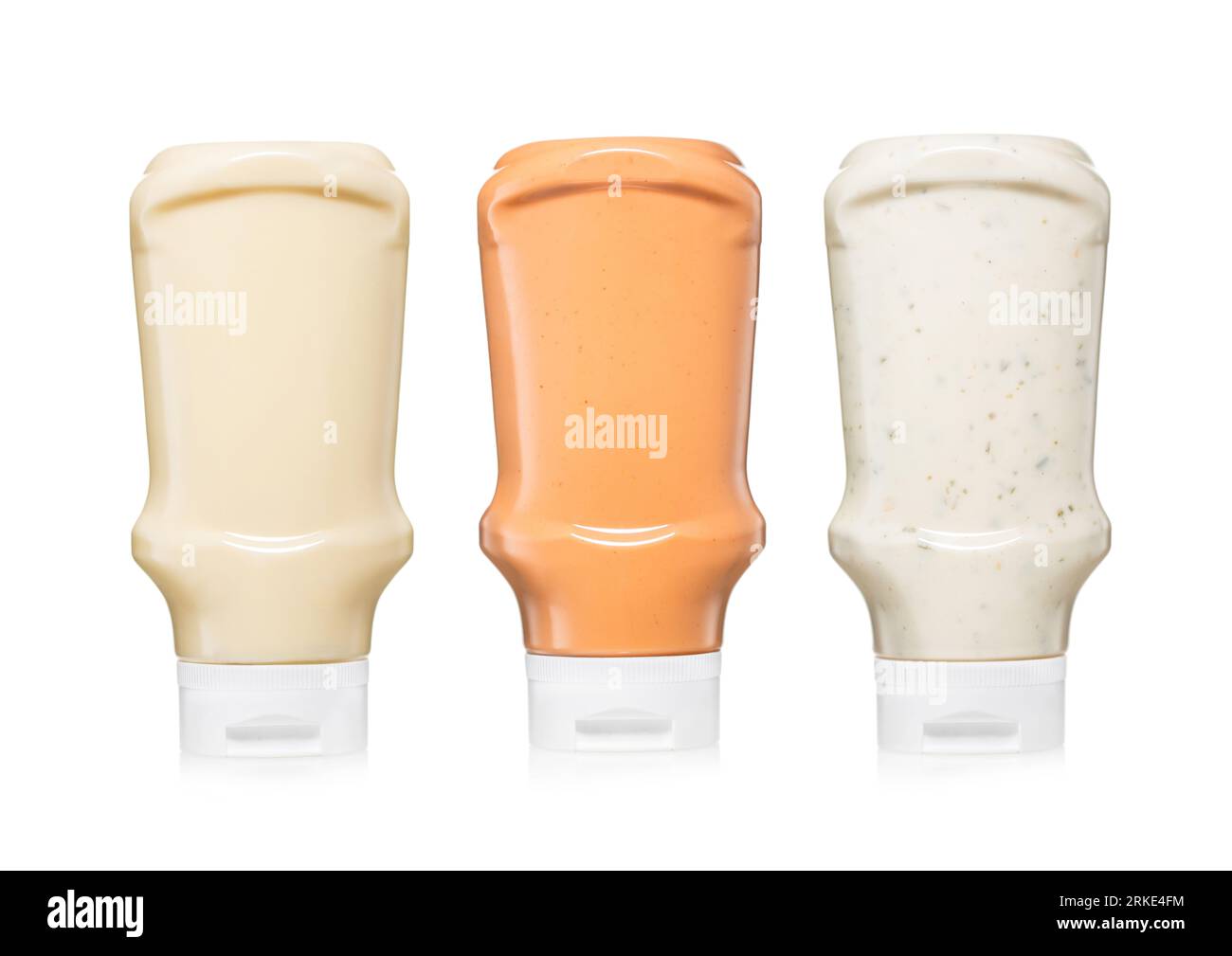 Mayo ketchup dip with garlic and fries creamy sauce on white Stock