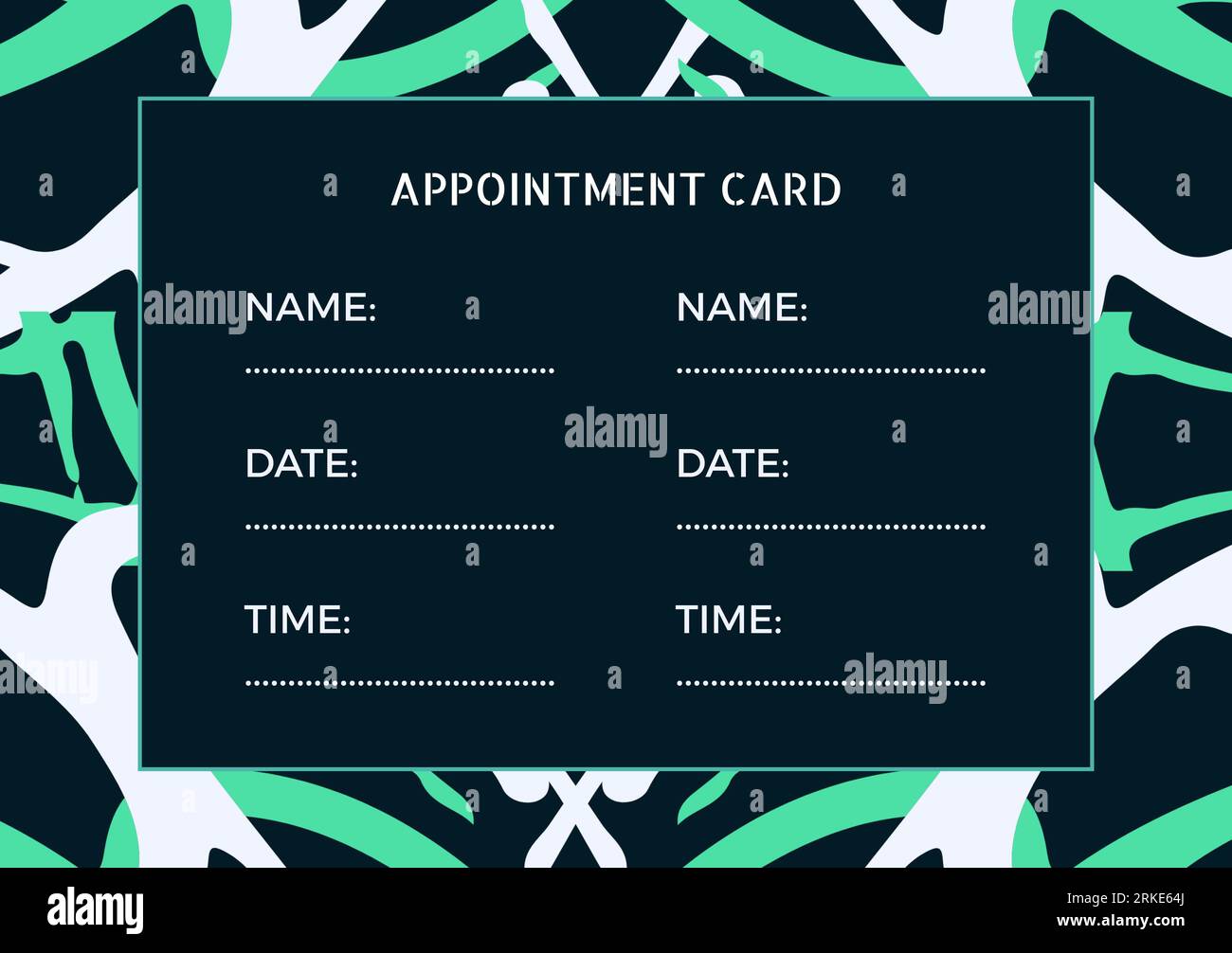 Illustration of appointment card with name, date and time text over abstract lines, copy space Stock Photo