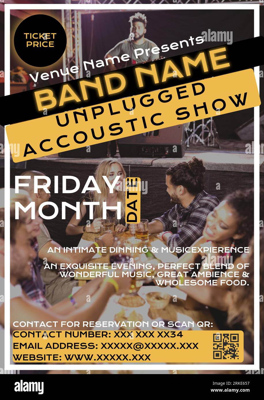 Diverse friends enjoying at bar and man singing on stage, venue name