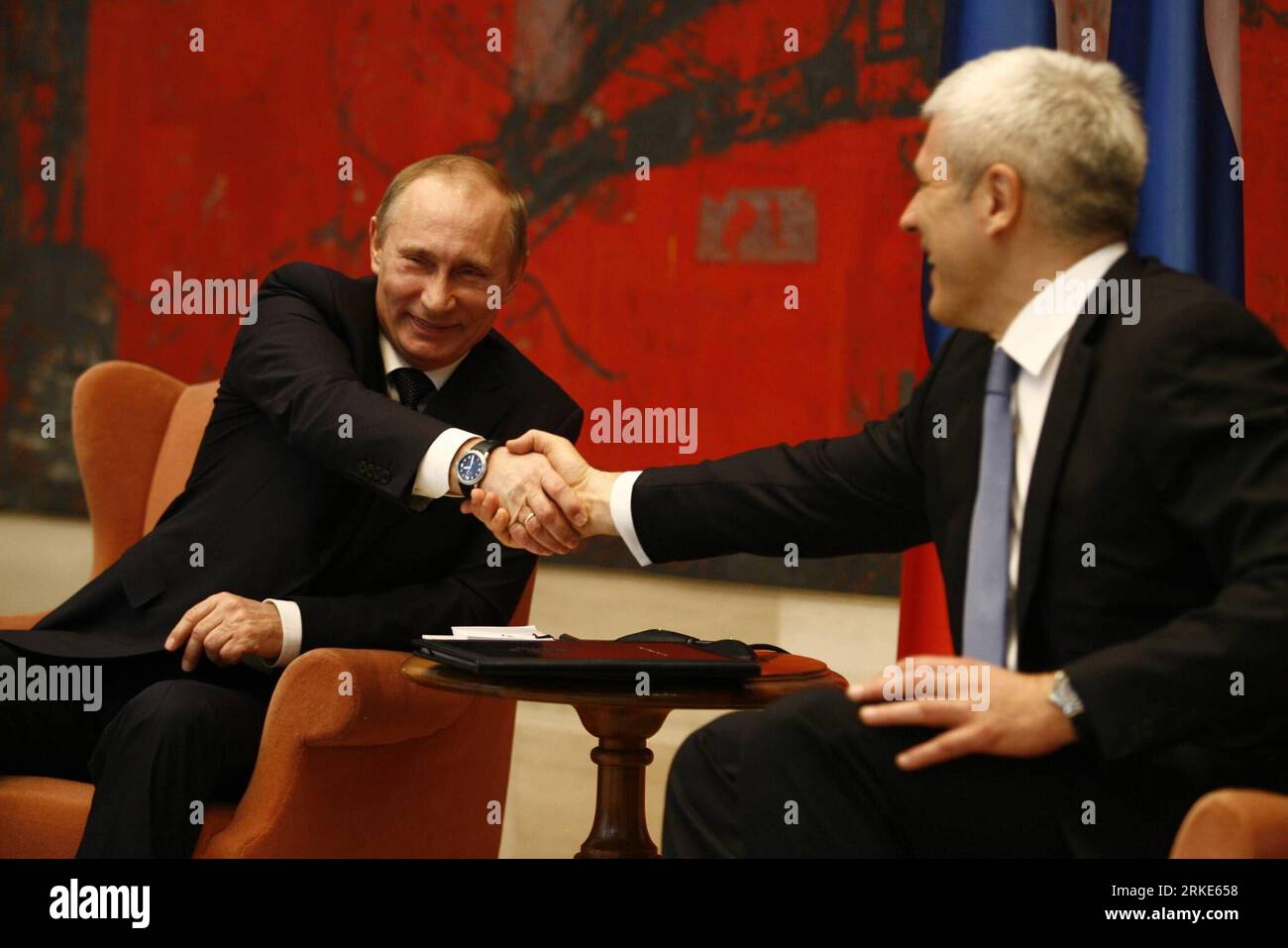 Visiting Russian Prime Minister Vladimir Putin, right, and