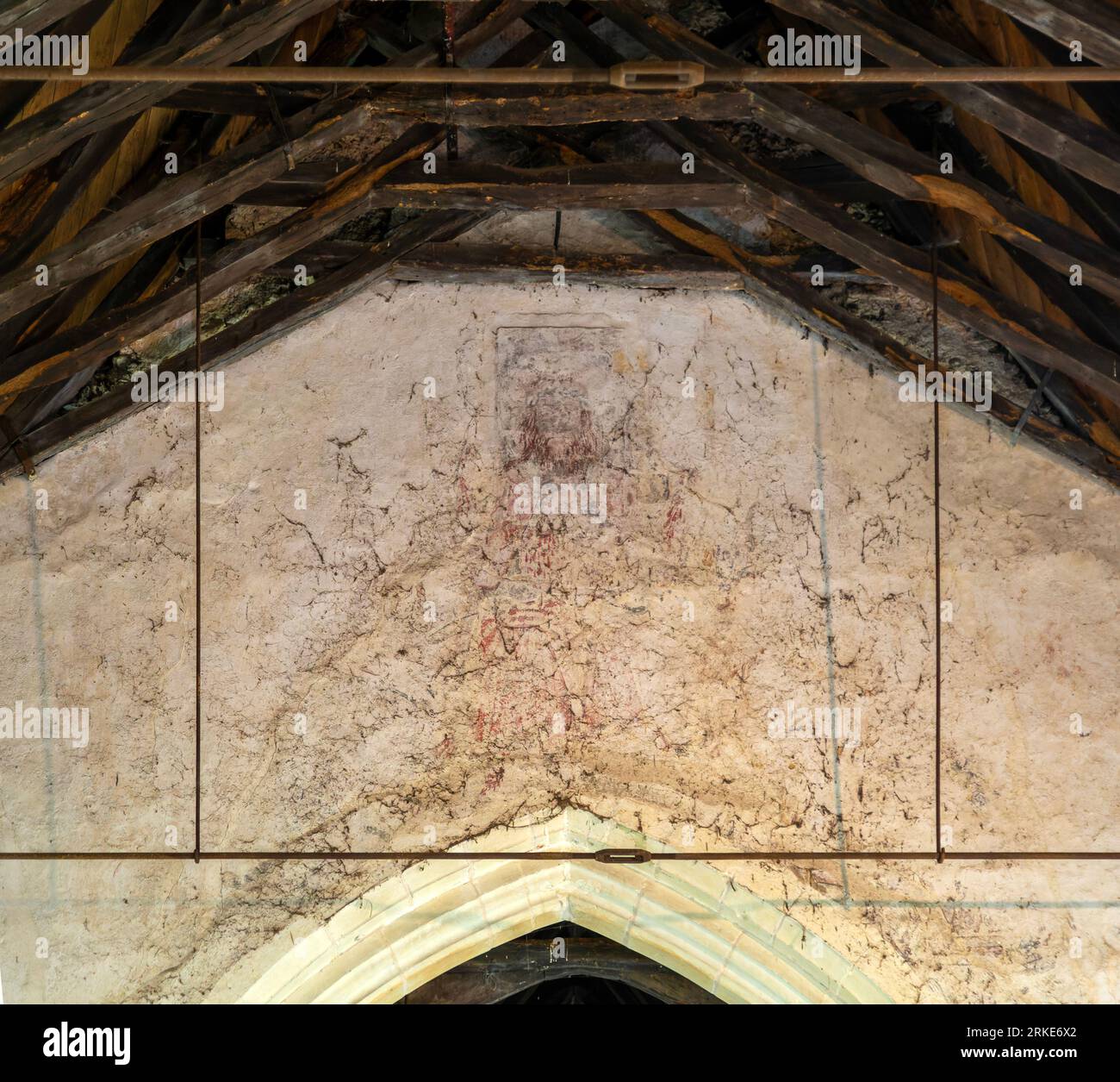 Medieval wall painting Christ in Majesty chancel arch c 13801400