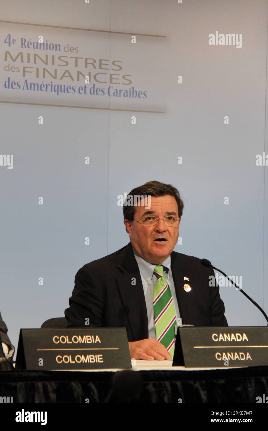 Bildnummer: 55091972  Datum: 26.03.2011  Copyright: imago/Xinhua (110327) -- CALGARY, March 27, 2011 (Xinhua) -- Canada s finance minister Jim Flaherty speaks at a closing press conference of the fourth meeting of the Finance Ministers of the America and the Caribbean, in Calgary, Canada, March 26, 2011. The fourth meeting of the Finance Ministers of the America and the Caribbean concluded in Calgary Saturday with the talks centering on rising food and commodity prices, growing and potentially volatile capital flows, their related impact on currencies and the longer-term issues associated with Stock Photo