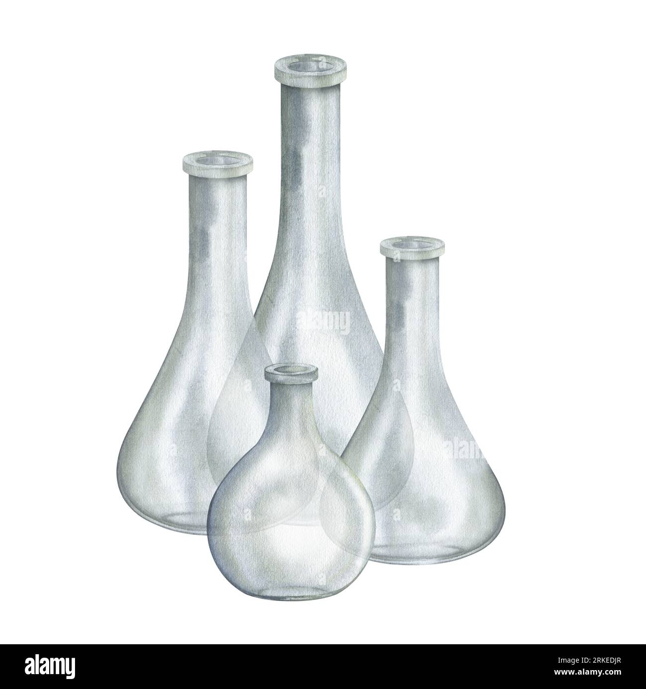 Set of glass jar, vase. Watercolor hand drawn clipart isolated on white
