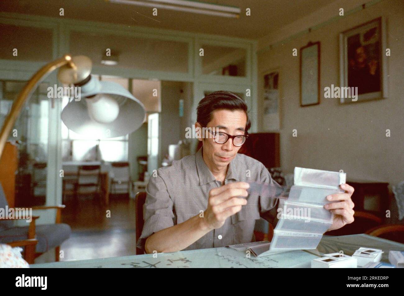 Bildnummer: 55244026  Datum: 06.11.1975  Copyright: imago/Xinhua (110407) -- SHANGHAI, April 7,  (Xinhua) -- Undated file photo shows Zhou Haiying looking at photo films at his home. Zhou Haiying, the son of the famous 20th century Chinese writer Lu Xun, died of illness Thursday morning at the age of 81 in Beijing. China s State Administration of Radio, Film and Television (SARFT), the government agency which Zhou once worked for, issued an obituary on its website. (Xinhua) (hdt) FILE-CHINA-ZHOU HAIYING-DEATH (CN) PUBLICATIONxNOTxINxCHN People Kultur Literatur kbdig xsk 1975 quer; Aufnahmedatu Stock Photo