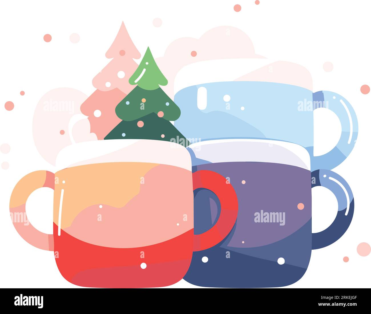 Hand Drawn Christmas coffee mug in flat style isolated on background Stock Vector