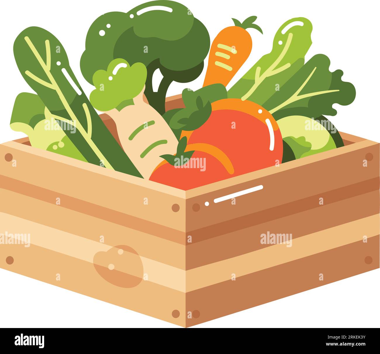 Hand Drawn fruits and vegetables in boxes in flat style isolated on