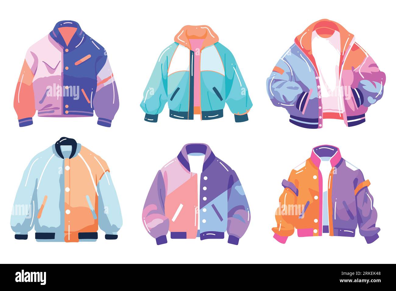 Hand Drawn Set of colorful jacket in flat style isolated on background Stock Vector
