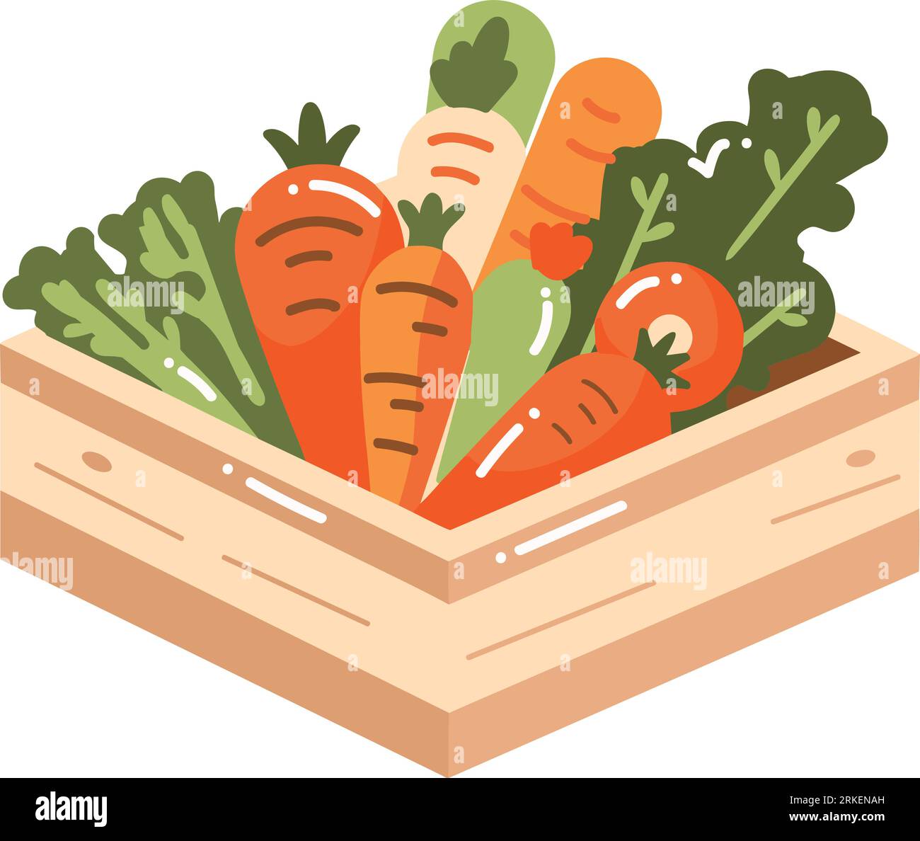 Hand Drawn fruits and vegetables in boxes in flat style isolated on