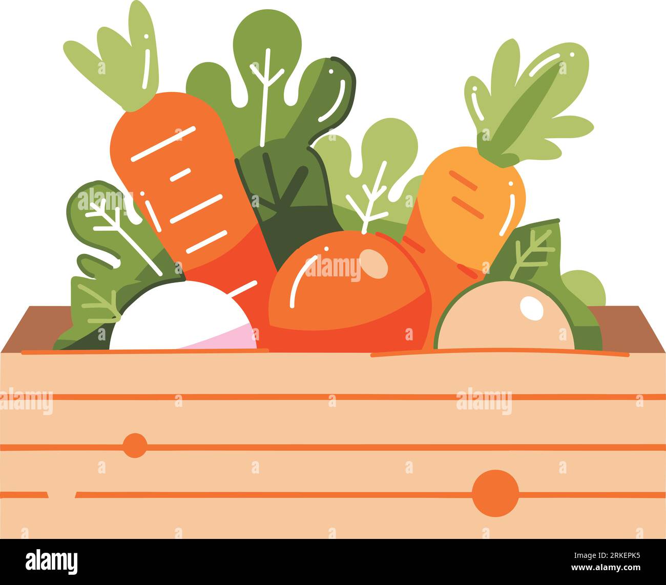 Hand Drawn fruits and vegetables in boxes in flat style isolated on