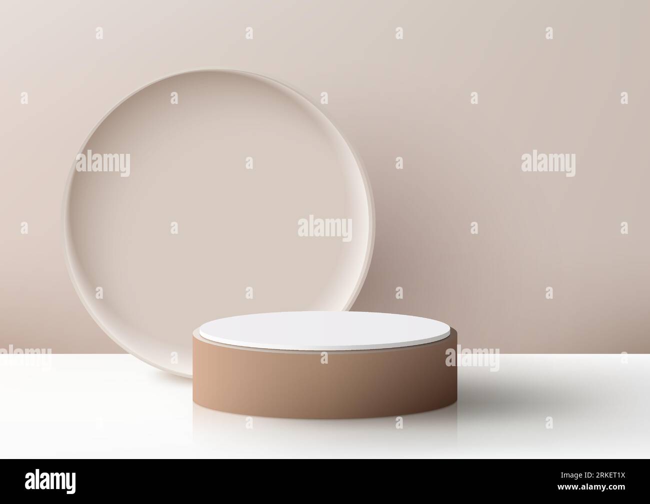 3D Brown And White Podium With Beige Circles Background Is A Perfect