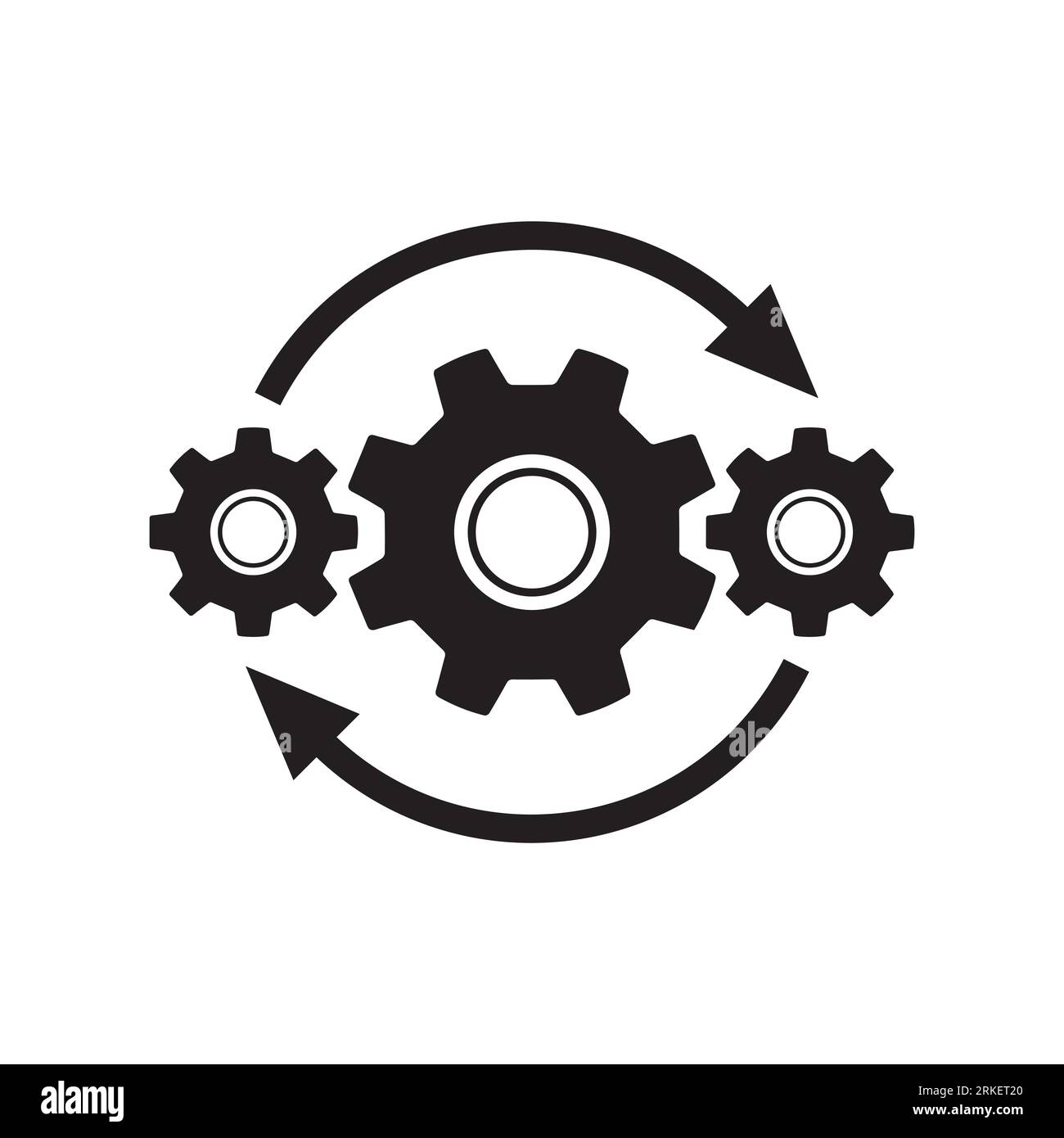 Gears wheel with arrows - concept black icon vector design. SEO creative logo sign. Exchange interaction symbol. Stock Vector