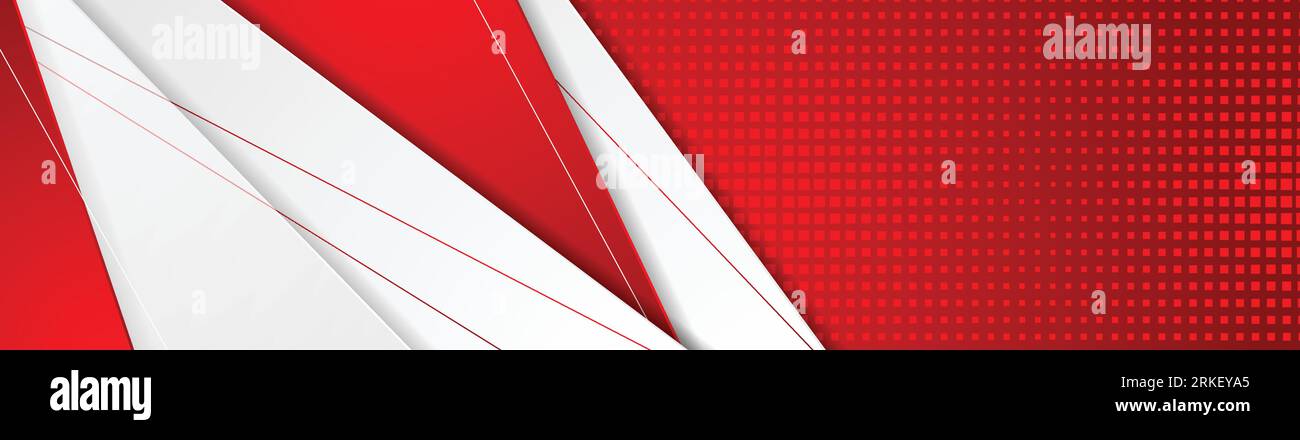 Abstract red and white tech geometric banner design. Vector web header corporate background Stock Vector