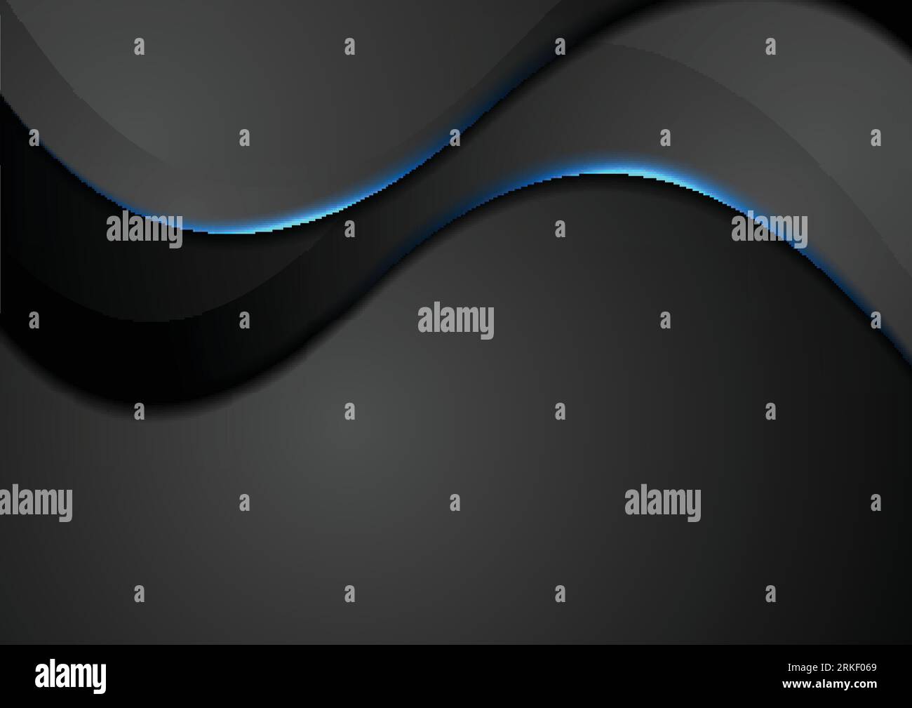 Black abstract wavy background with blue neon glow light. Vector design ...