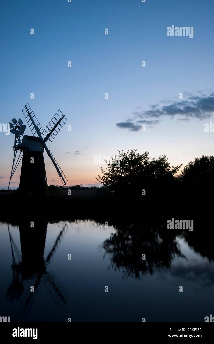 Norfolk Windmill at Sunset Stock Photo