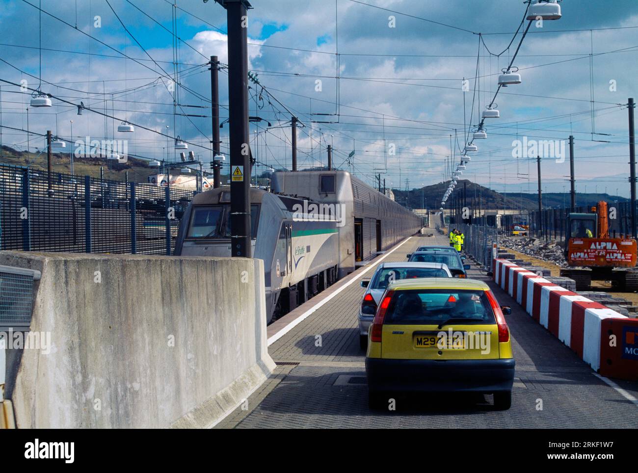 Cars Waiting to Board Le Shuttle Eurotunnel Folkestone England Stock Photo