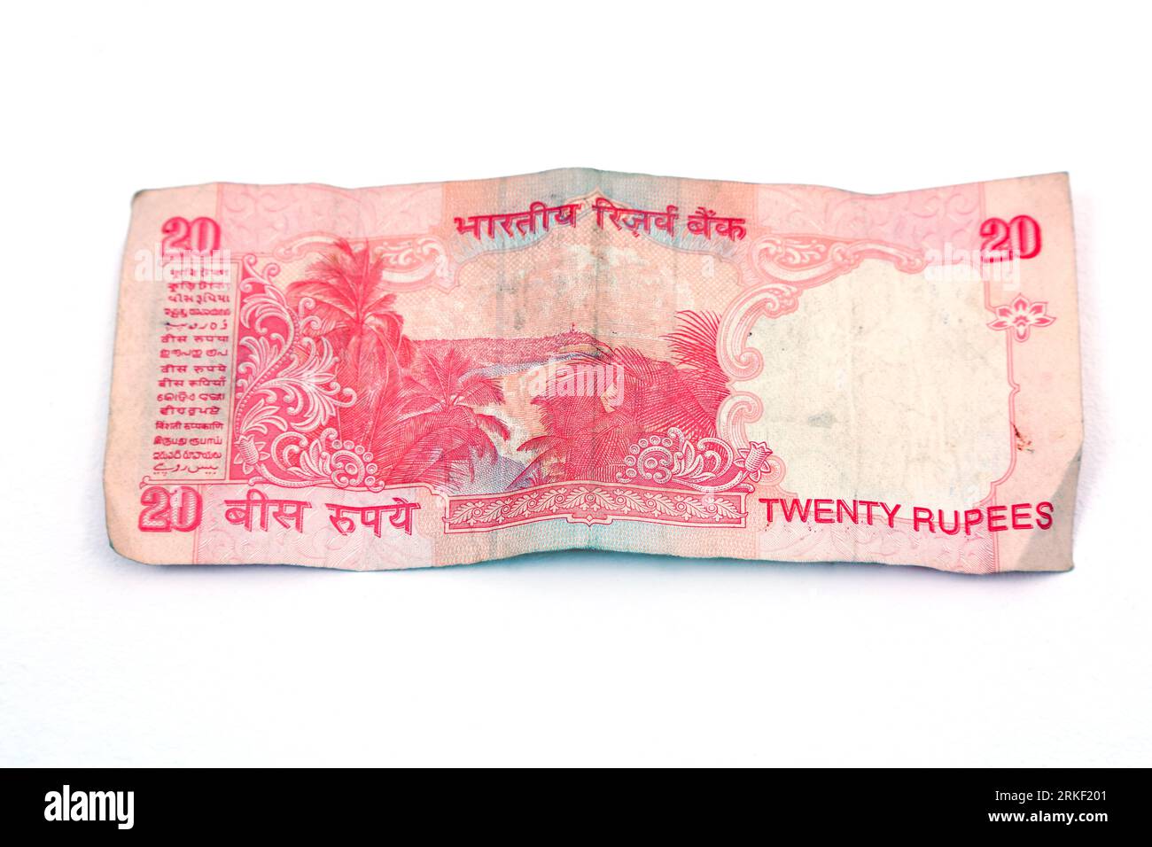 Reserve Bank of India Mahatma Gandhi Series 20 Rupees Banknote Issued 2001- Current Reverse Side Showing Mount Harriet Stock Photo