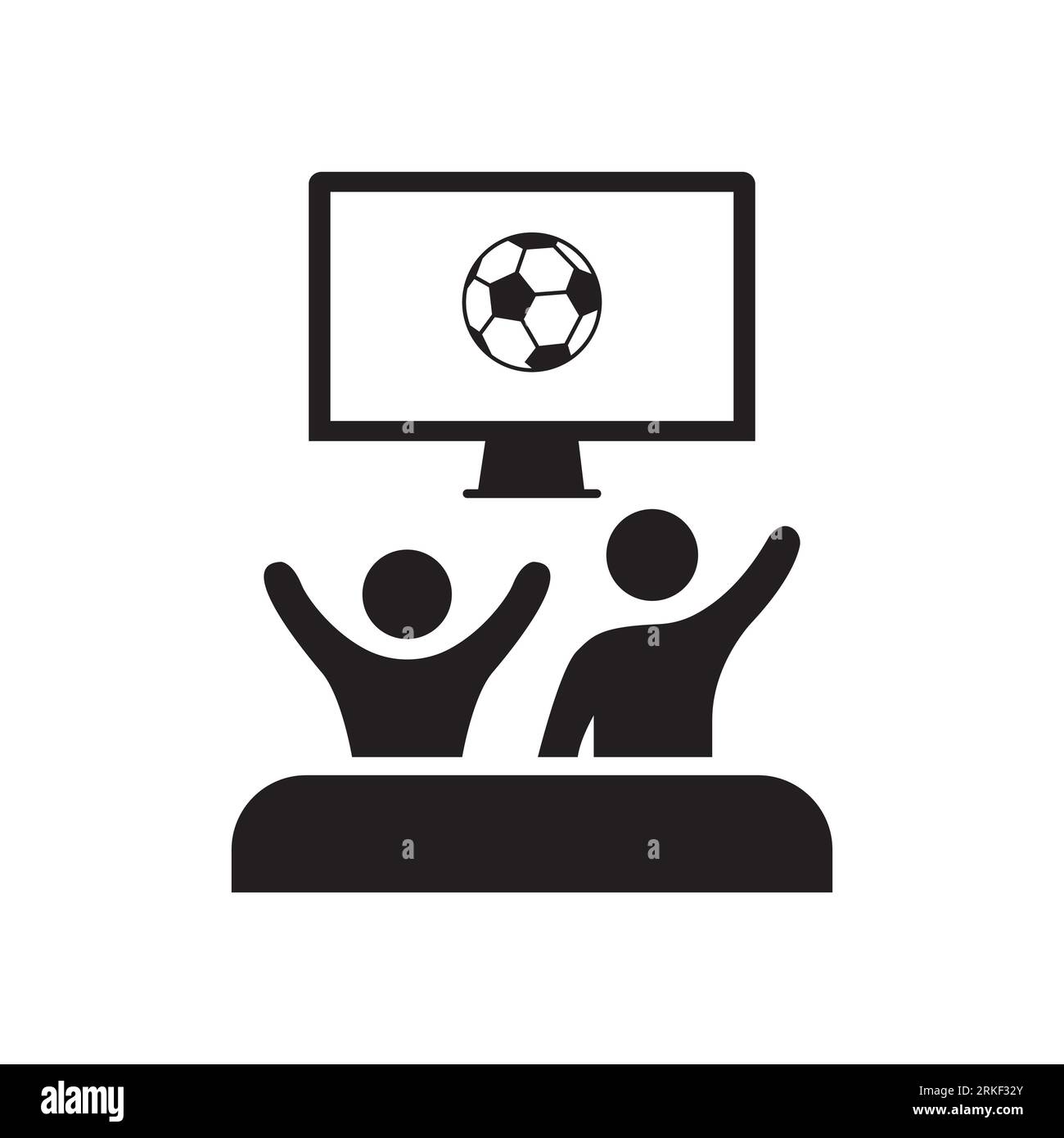 Friends watching TV, football, soccer fans icon. Vector icon isolated on white background. Stock Vector