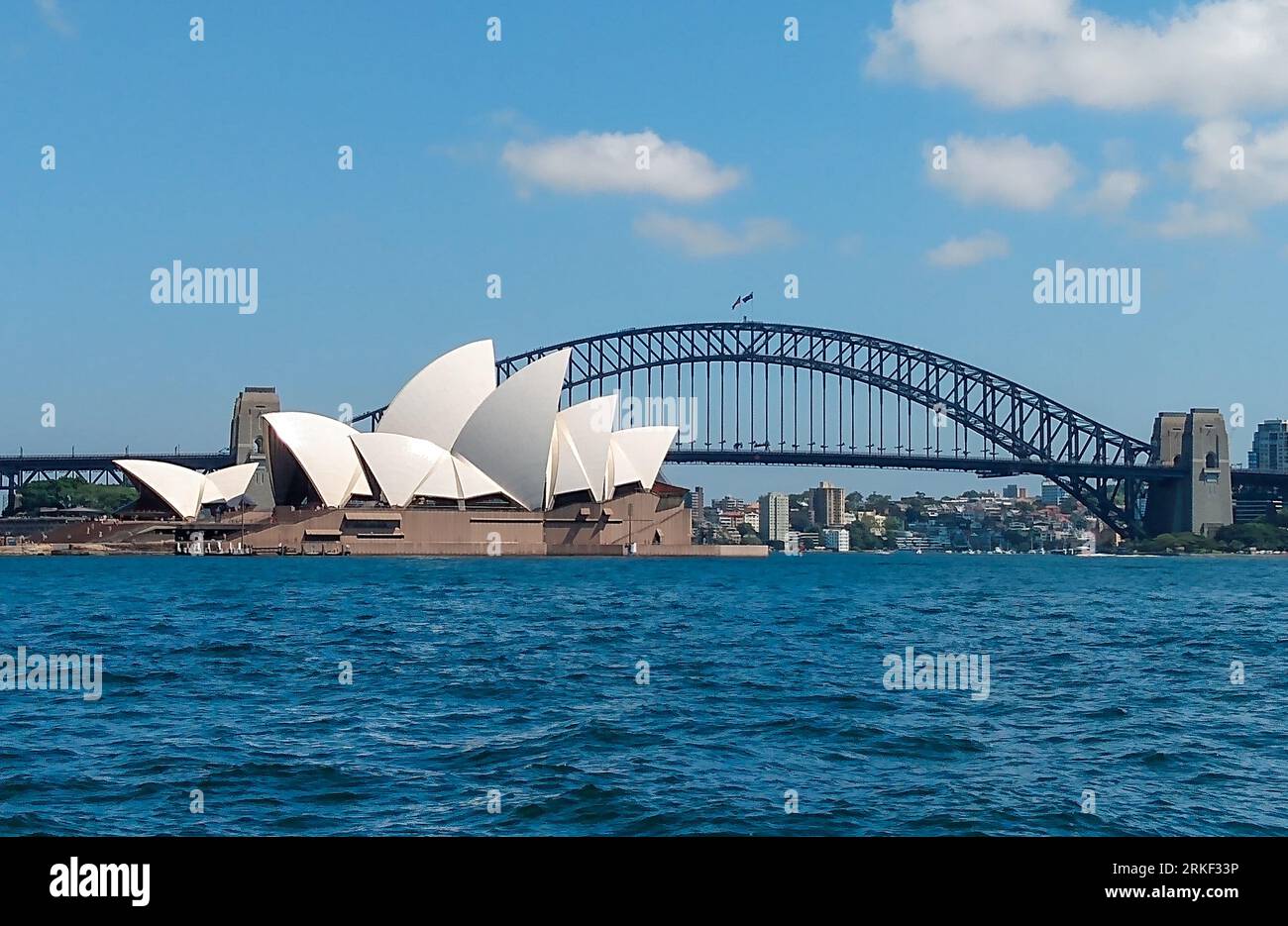 The Sydney Harbour Bridge and Opera House from the Botanical Gardens Stock Photo