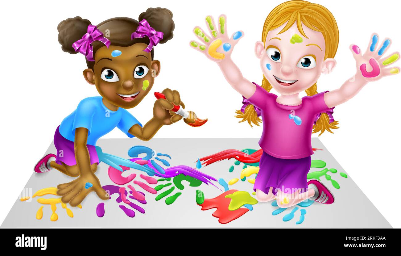 Two Little Girls Painting Stock Vector