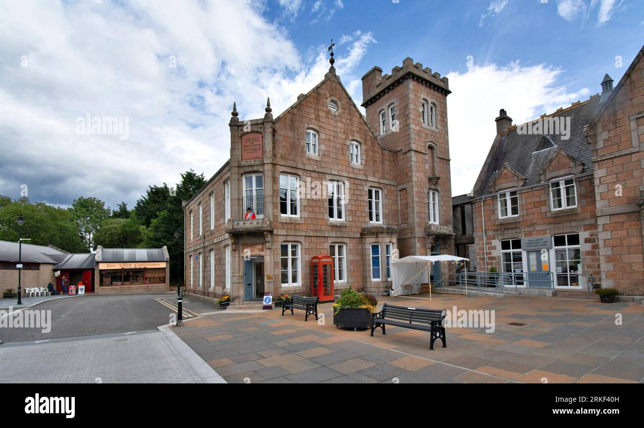 Ballater Aberdeenshire Scotland Station Square the Albert Memorial Hall building with inscriptions to the Prince Consort Stock Photo
