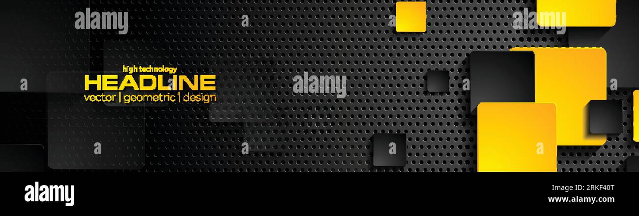 Orange and black squares on dark metallic perforated background. Vector ...