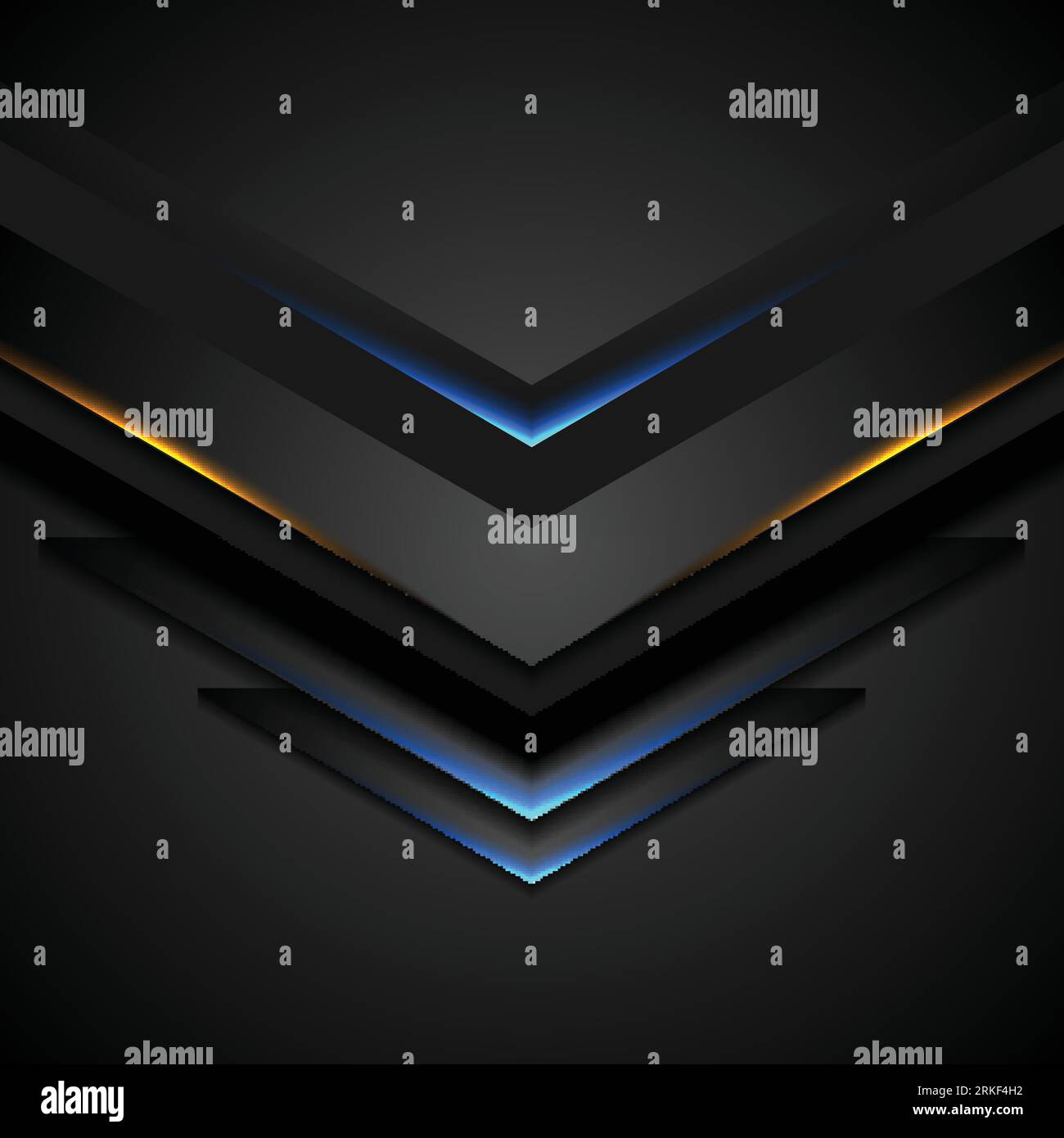 Abstract black arrows with blue orange glowing light. Vector technology design Stock Vector