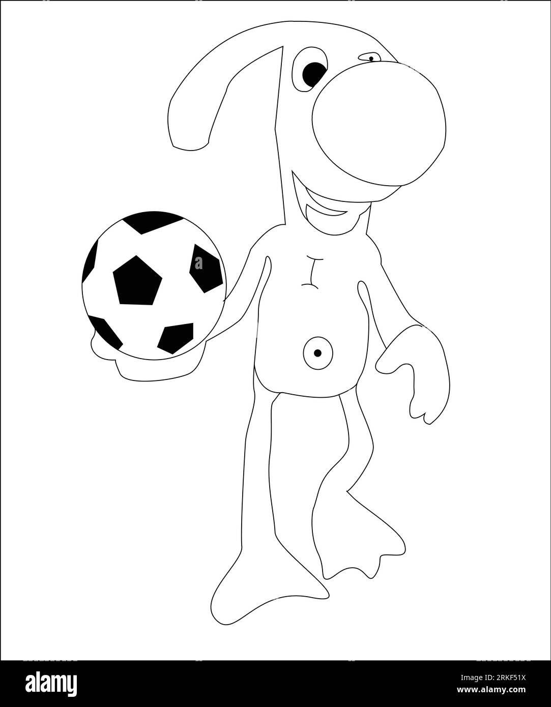 Coloring Page Outline Of cartoon boy with a soccer ball with dog. Football. Coloring book for kids. Cartoon illustration of a dog playing football Stock Vector