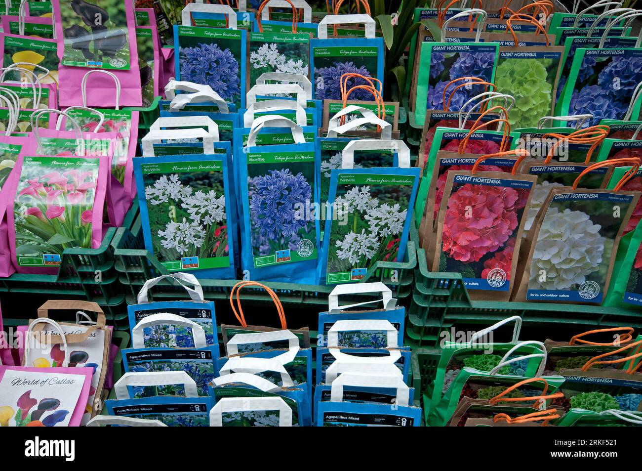 Seeds of plants for sale at Bloemenmarkt, floating flower market on the Singel canal, Amsterdam, Netherlands Stock Photo