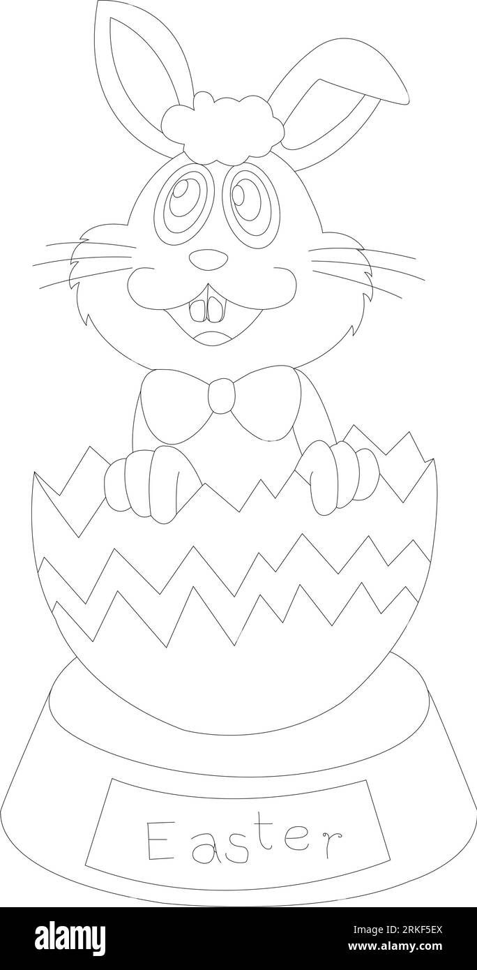 Easter Bunny with Easter egg. Black and white vector illustration for coloring book. Perfect for kids book. Stock Vector