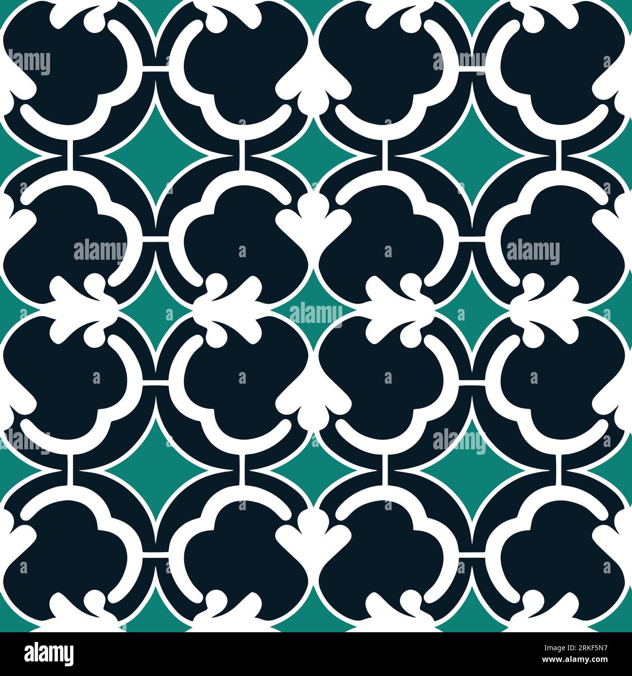 A black and white pattern on a teal green background. Seamless pattern. Vector Stock Vector