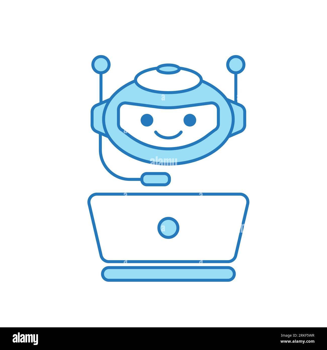 Virtual Assistant or Chat Bot Icon with Laptop and Headset Icon Stock Vector