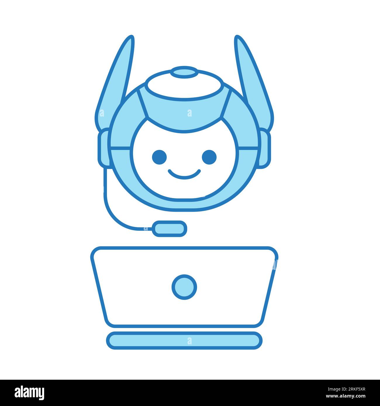 Virtual Assistant or Chat Bot Icon with Laptop and Headset Icon Stock Vector