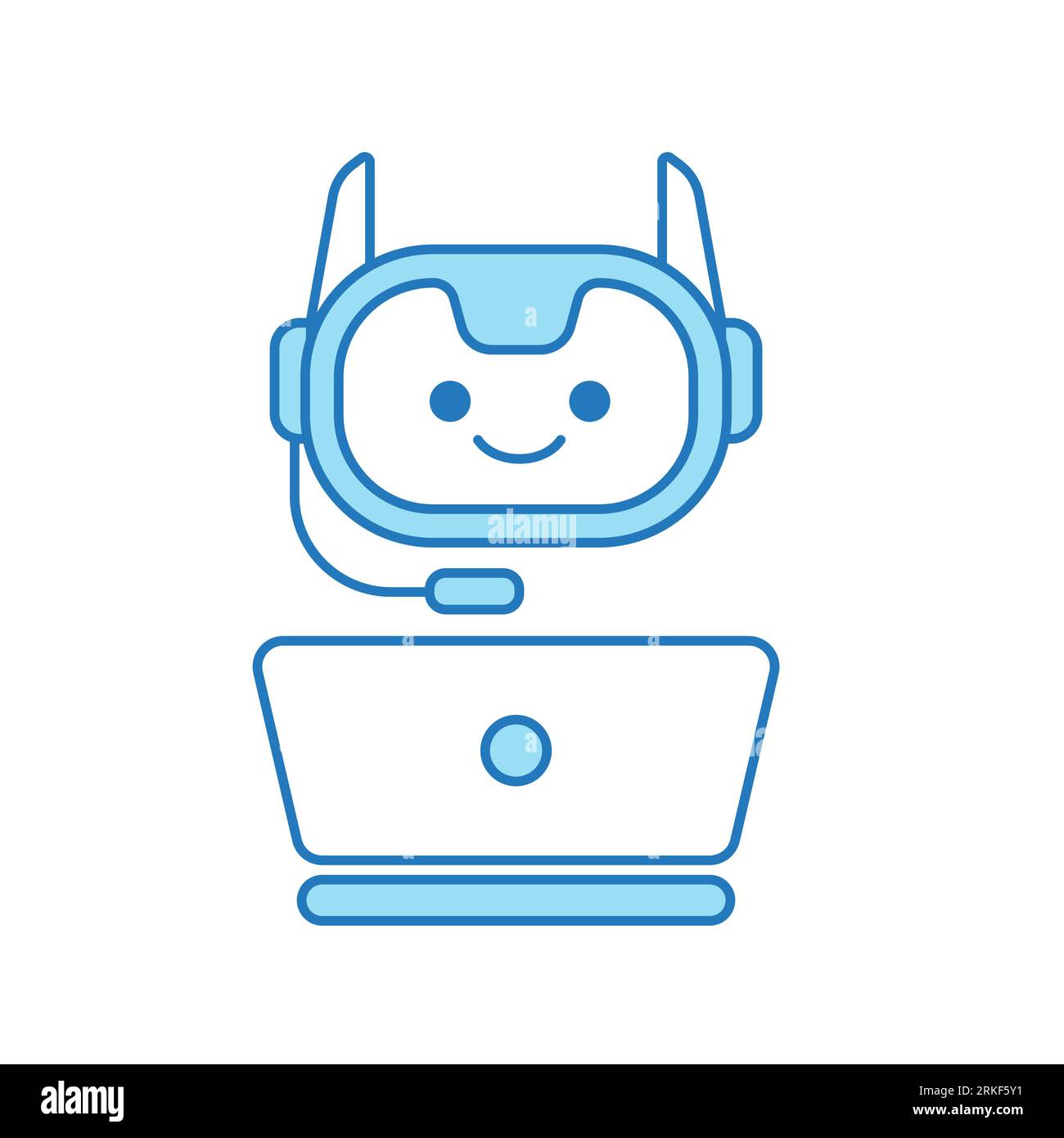 Virtual Assistant or Chat Bot Icon with Laptop and Headset Icon Stock ...