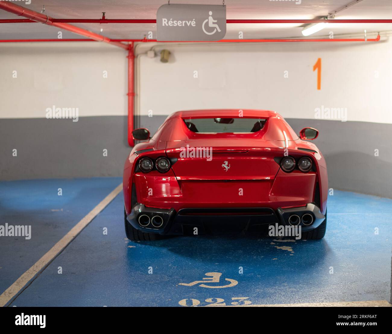 Red Ferrari for handicapped driver Stock Photo