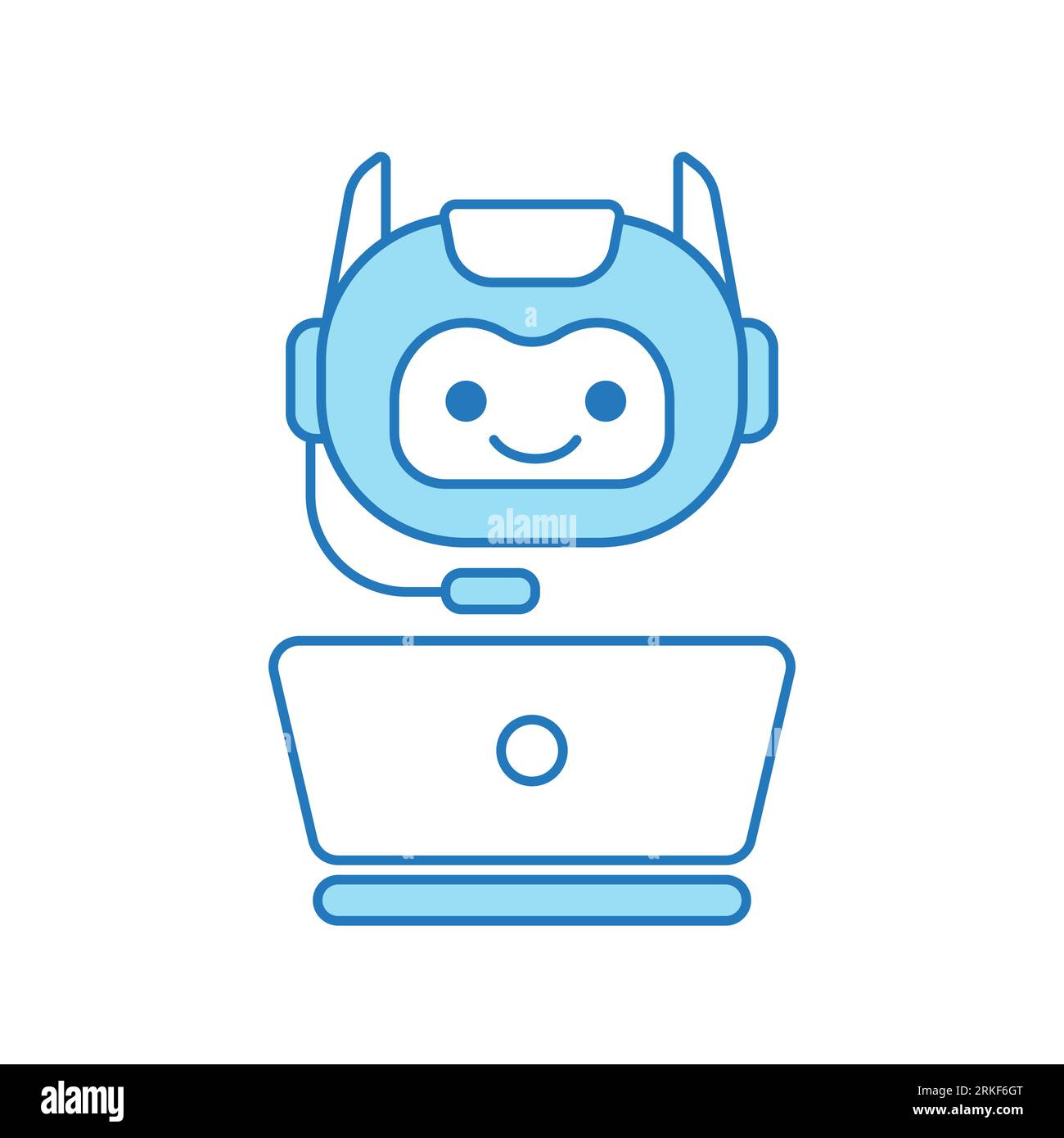 Virtual Assistant or Chat Bot Icon with Laptop and Headset Icon Stock Vector