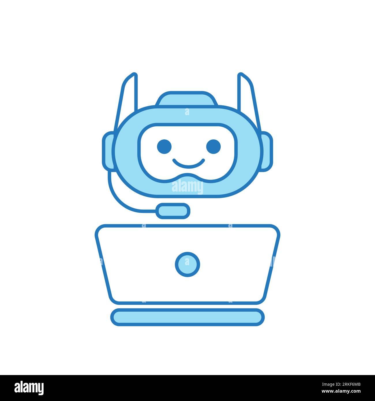 Virtual Assistant or Chat Bot Icon with Laptop and Headset Icon Stock Vector