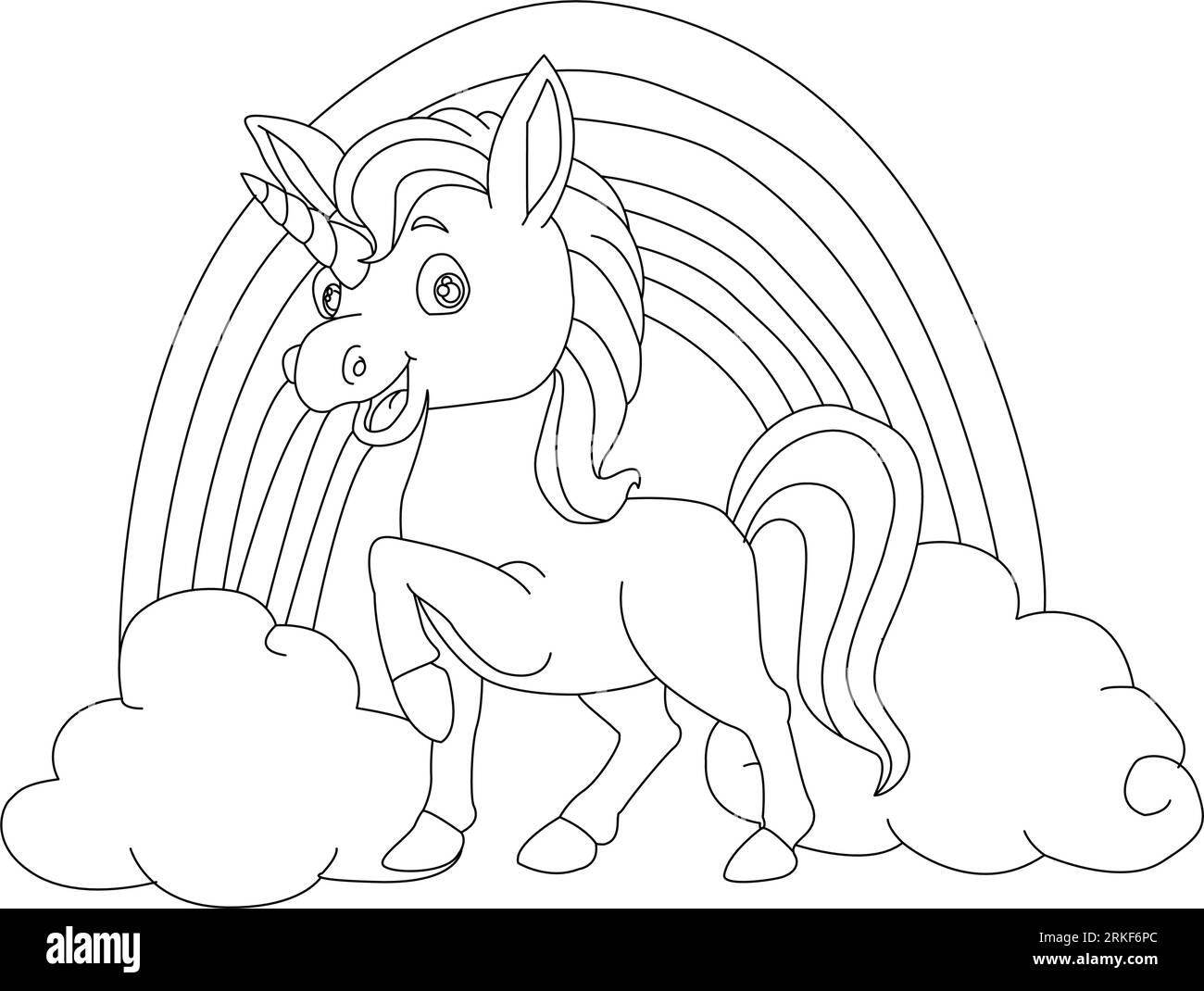 Dive into the World of Unicorn Coloring Book Magic, Fantastic animal. Black and white, linear, image. For the design of coloring books, prints, poste Stock Vector