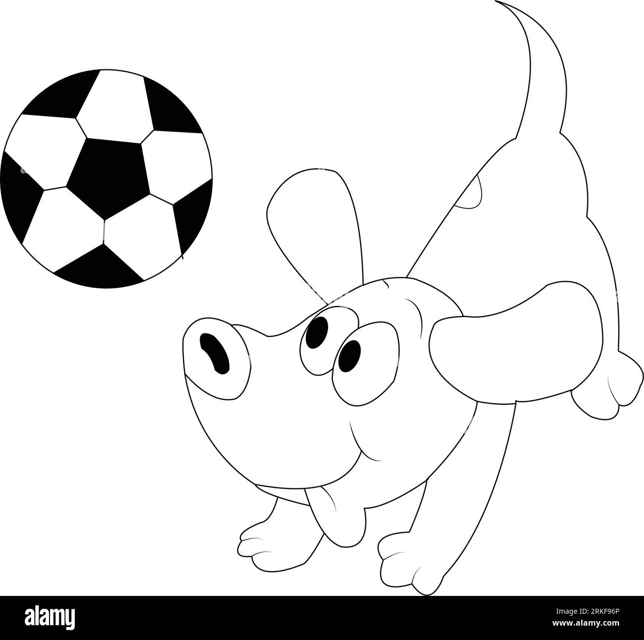 Coloring Page Outline Of cartoon boy with a soccer ball with dog. Football. Coloring book for kids. Cartoon illustration of a dog playing football Stock Vector