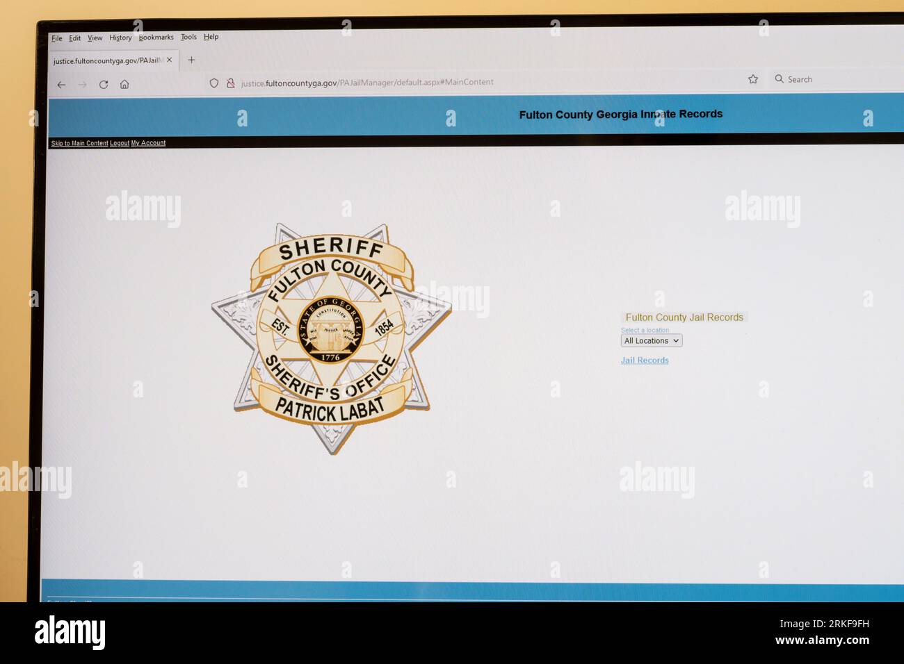 Website of Fulton County Sheriff's Office in Georgia, USA, where Donald Trump surrendered on 24 August 2023, on racketeering and conspiracy charges under the RICO Act ( Racketeer Influenced and Corrupt Organizations ). Stock Photo
