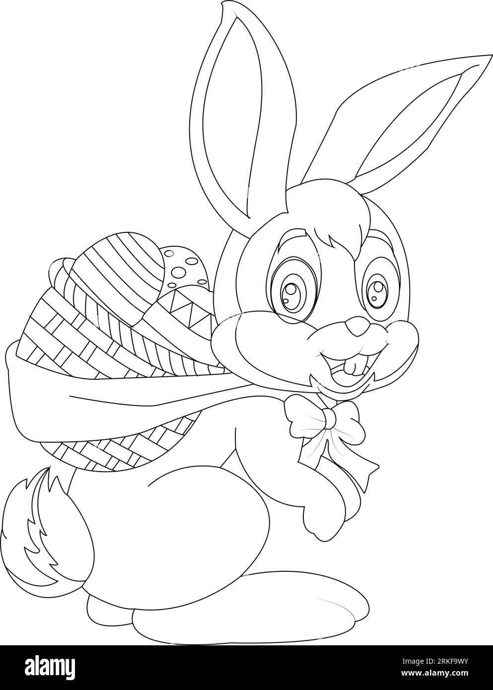 Easter Bunny with Easter egg. Black and white vector illustration for coloring book. Perfect for a kid's book. Stock Vector